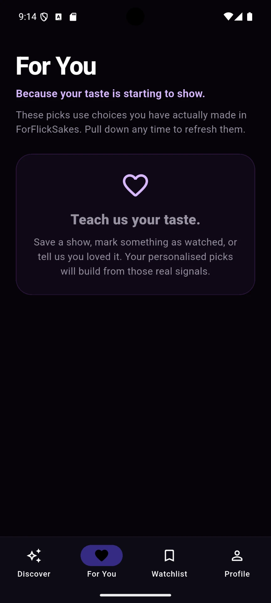 For You screen in the For Flick Sakes app